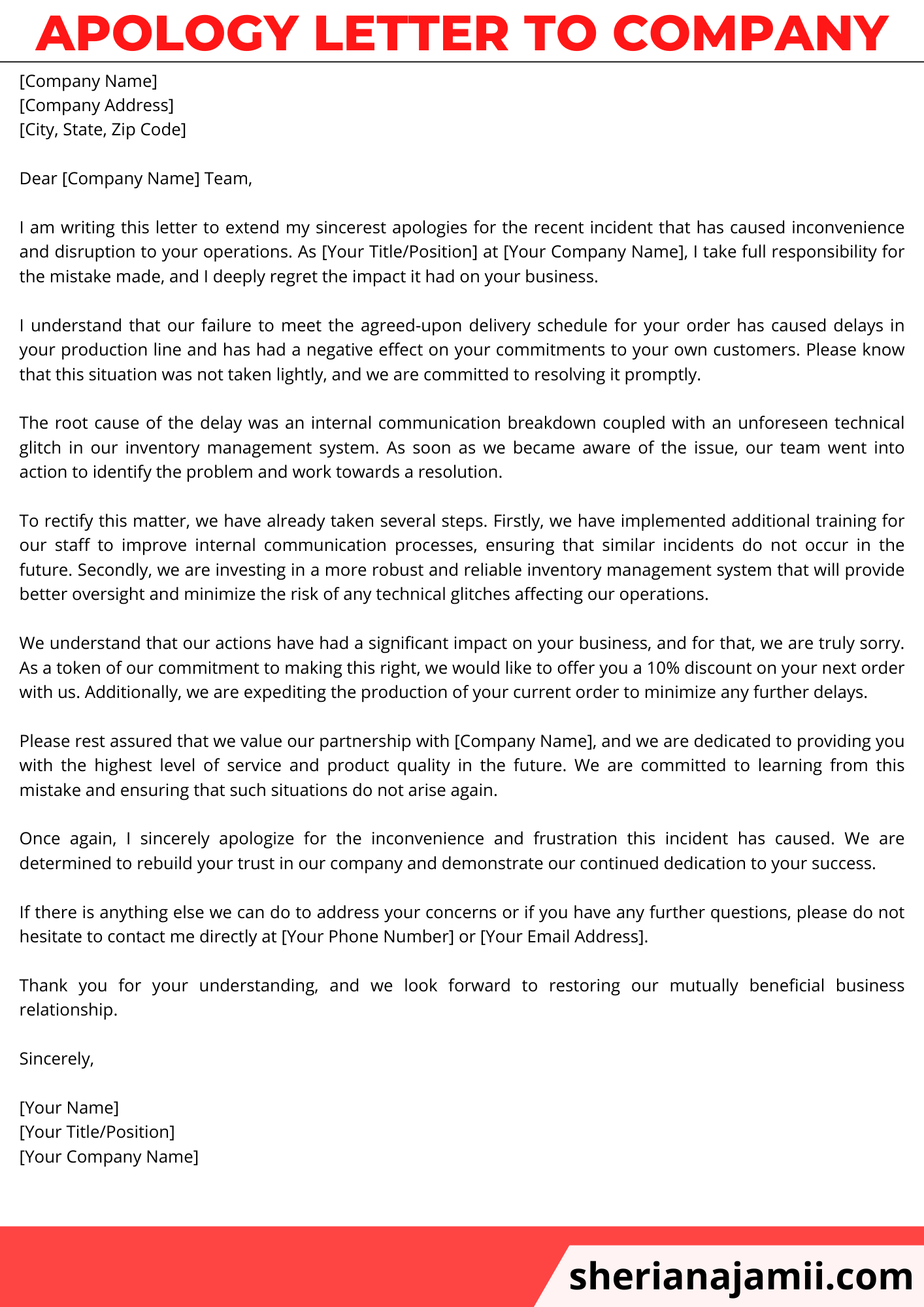 apology letter to company, apology letter to company sample