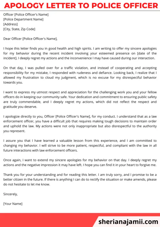 apology letter to police officer