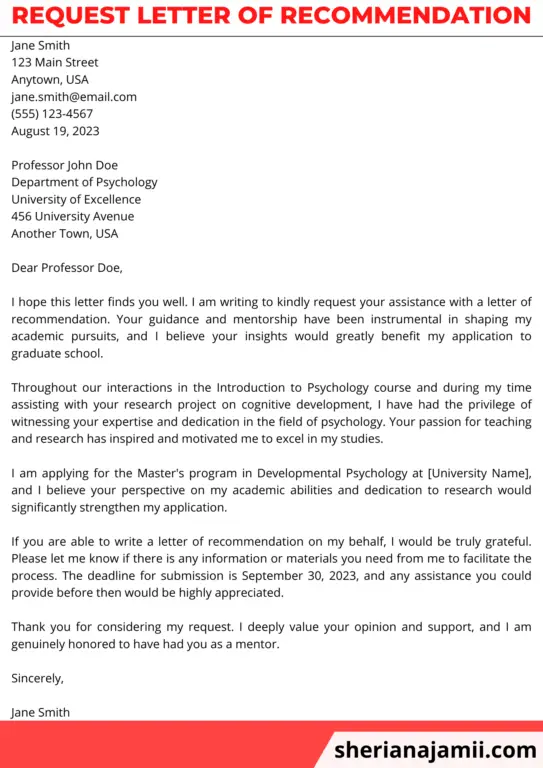 request letter of recommendation, request letter of recommendation sample