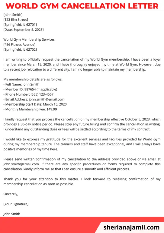 world gym cancellation letter, world gym cancellation letter sample, world gym cancellation letter template